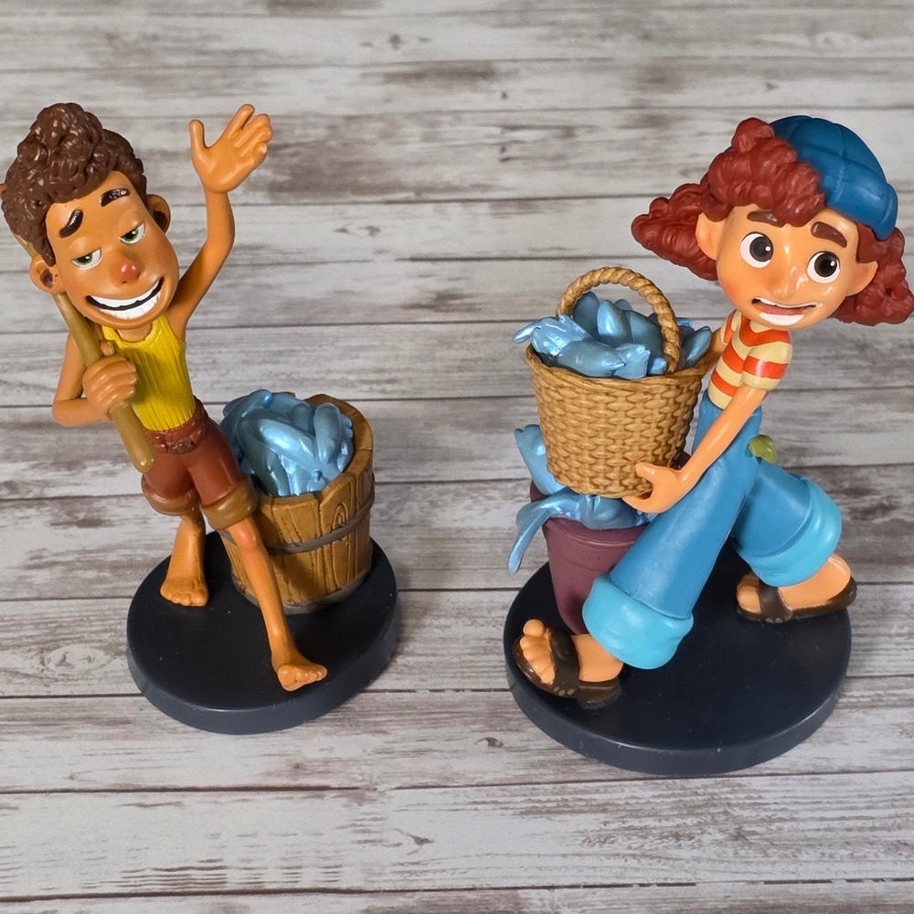 Disney Pixar Luca Alberto & Giulia PVC Figurines Fish Basket Figures Lot of 2